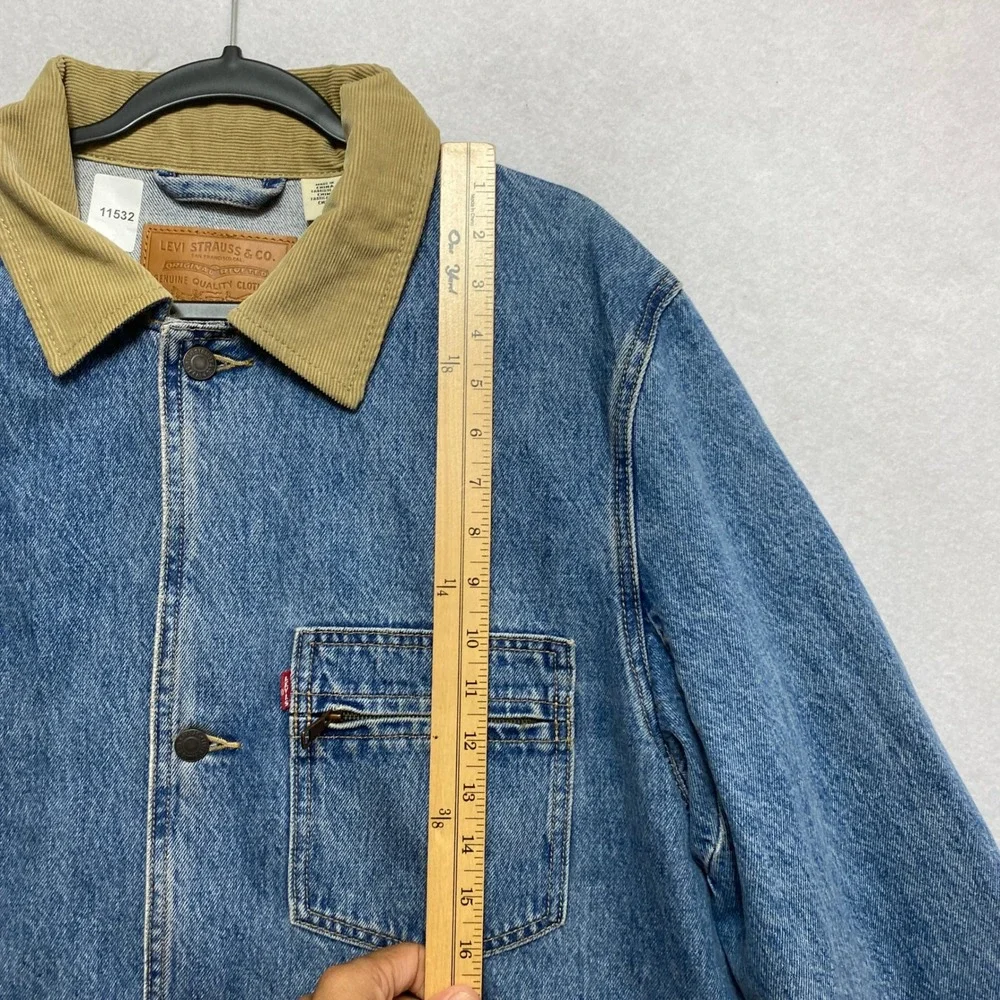 Levi's Premium Chore Coat Mens Medium Blue Denim Corduroy Collar Barn Jacket